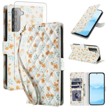 Imagem de Asuwish Capa de celular para Samsung Galaxy S22 Plus S22+ 5G carteira celular com protetor de tela de vidro temperado porta-cartão de flores com suporte para cartão S22+5G S22plus 22S + S 22 22+