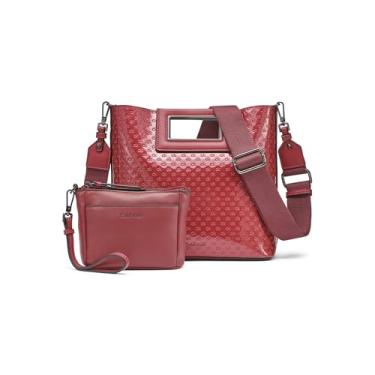 Imagem de Calvin Klein Bolsa tiracolo Eira North/South com bolsa removível, relevo patenteado de cranberry, tamanho único