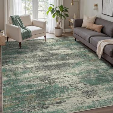 Imagem de GENIMO Tapete lavável - 15 x 23 cm, tapete leve de pelo baixo com suporte de borracha, tapete decorativo moderno que aceita animais de estimação para sala de estar, quarto, sala de jogos, verde sálvia