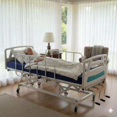 Imagem de Cama Hospitalar Manual 3 Manivelas com Regulagem de Altura do Leito De Luxo