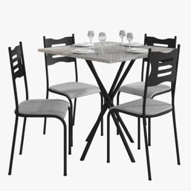 Imagem de Kit Mesa Diamante 542 Sala de Jantar 4 Cadeiras Pés Tubular Cinza/preto