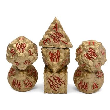 Imagem de CSITORWWE Dragon Scale Metal Dice Set-Dragon Claw,with Gift Metal Box for DND Dungeons and Dragon RPG MTG Tabletop Game (Brown)