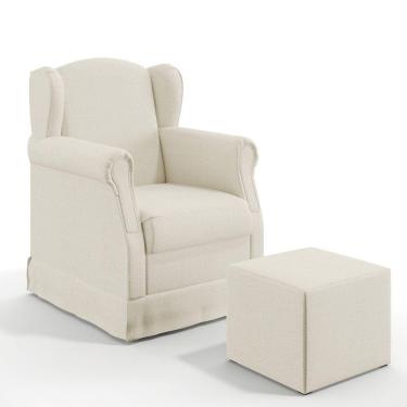 Imagem de Poltrona de Amamentação com Balanço e Puff Elisa P02 Linho Champagne - Lyam Decor