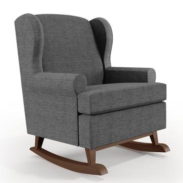 Imagem de Poltrona De Amamentação Com Balanço Malu Base De Madeira P02 Linho Cinza Escuro - Lyam Decor