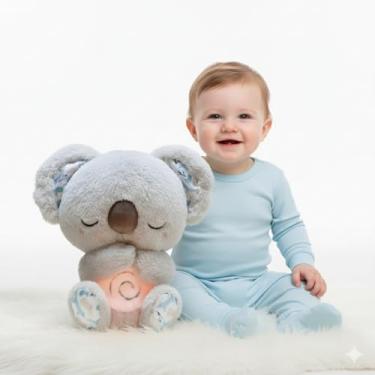 Imagem de Urso de Pelúcia Respira Coala Move a Barriga Som de Respiração Luz Suave Música de Ninar Acalma Bebês Crianças Sono Tranquilo e Aconchego OPYSHOP