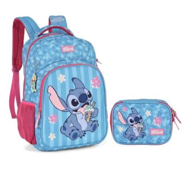 Imagem de Kit Mochila Costas Estojo Escolar Juvenil Stitch Angel PINK - Luxcel