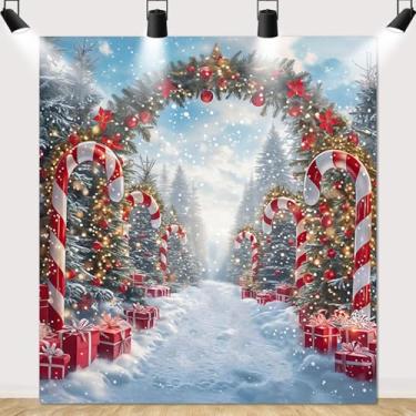 Imagem de MEHOFOND 1,8 x 2 m de fundo de bengala de Natal para sessão de fotos, cena de neve, árvore de Natal, faixa de fundo para decoração de festas de fim de ano, artigos de lembrancinhas
