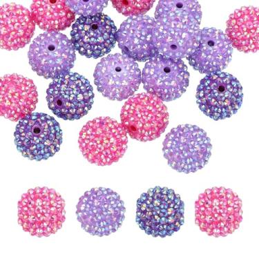Imagem de PATIKIL Contas de strass de resina de 20 mm para caneta com contas, pacote com 30 bolas de discoteca brilhantes em pedaços redondos de chiclete para fabricação de joias, roxo claro/roxo escuro
