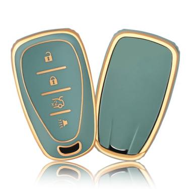 Imagem de OFFCURVE Para Chevy Key Fob capa protetora completa de TPU para Chevrolet Chevy Malibu Camaro Cruze Traverse Spark Equinox Sonic Volt Bolt acessórios para carro (4 botões, cinza)