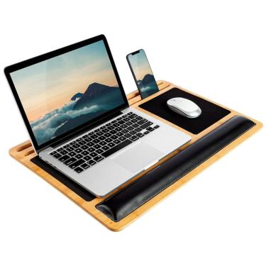 Imagem de BamBoard Pro Lap Desk com descanso de pulso, mouse pad e suporte para telefone bambu natural, LAPGEAR 77101, Bege
