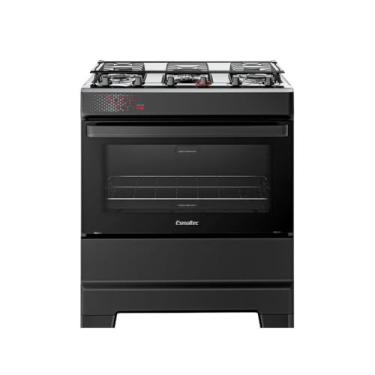 Imagem de Fogão Esmaltec 5 Bocas Ideal Top Mesa Inox Tampa de Vidro Forno 84 Litros Preto T5IAP Bivolt