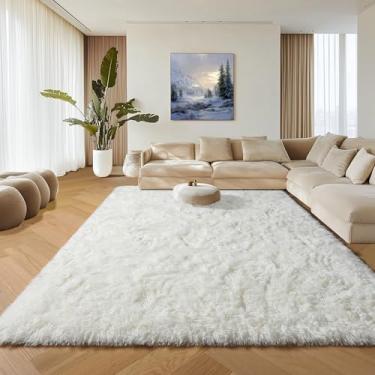 Imagem de ONASAR Tapetes de área branco creme 20 x 25 cm para sala de estar, tapete felpudo grande e fofo, tapete felpudo macio lavável marfim para crianças, meninos e meninas, adolescentes, berçário, decoração