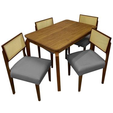 Imagem de Mesa de Jantar Alegra 120x80 SEM Vidro 4 Cadeiras Grecia Cor Cinamomo com Tecido Cinza