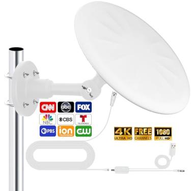Imagem de Antena de TV omnidirecional externa, para Smart TV, sinal HD digital de recepção de longo alcance de 720°, com super amplificador de sinal, para sótão/acampamento/trailer/barco, 2025 (branco, GG)