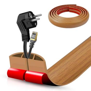 Imagem de Capa de cabo de piso autoadesiva, gerenciamento de cabos de 5 m, protetor de faixa de extensão para fios, evita viagens de cabos para escritórios, academias, exposições. Cavidade: 1,2 cm (L) x 0,9 cm