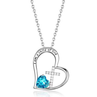 Imagem de BAOWING Colar "I Am a Child of God" com cruz de coração para meninas, presentes de batismo, presentes de primeira comunhão, presentes de Páscoa, aniversário, Natal, joias para afilhada, adolescentes