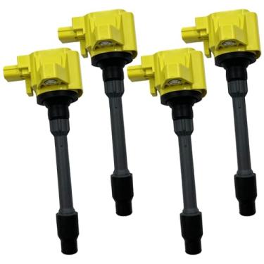 Imagem de HLZ PRODUCT Conjunto de 4 pacotes de bobina de ignição de desempenho amarelo compatível com HONDA CIVIC FIT 1.5L L4 L15B5 L15CE L15B2 L15B3 L15BU GK GR9 GS1 Substituição para 30520-5R0-013 UF749 CM11