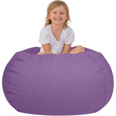 Imagem de Aubliss Armazenamento de animais de pelúcia, capa de cadeira de pufe de lona, grande organizador de armazenamento de brinquedos para crianças de 96,5 cm para cobertores, toalhas e roupas