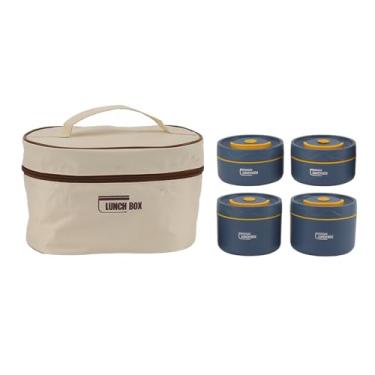 Imagem de flexman Lancheira redonda Bento, jarra de comida isolada de aço inoxidável selada com bolsa térmica, lancheira portátil para trabalho, jantar ao ar livre (cofre para 4 micro-ondas)