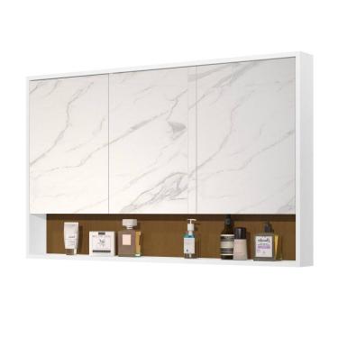 Imagem de Armário Banheiro 90Cm 3 Portas Espelho Hefest Branco Nature