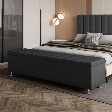 Imagem de Calçadeira Baú Recamier Estofado Casal 140 Cm ônix Veludo Preto