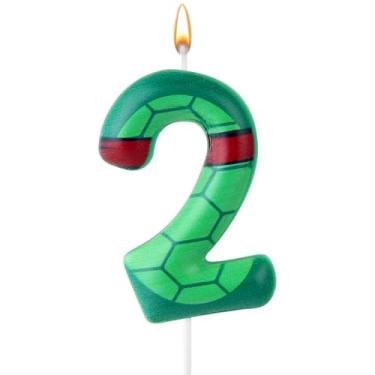Imagem de Vela de aniversário com concha de tartaruga, desenho animado com número de aniversário, tartaruga verde, topo de bolo de aniversário para decoração de aniversário (número 2)