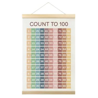 Imagem de Quadro de números 1-100 moldura de pôster educacional boho decoração de sala de aula contagem até 100 aprendizado decoração de arte de parede para sala de aula berçário quarto de crianças sala de