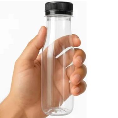 Imagem de Kit 50 Garrafinhas Pet Redonda 200ml Tampa Preta Com Lacre