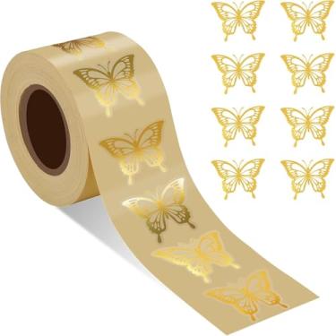 Imagem de 500 adesivos de borboleta, 4 x 3 cm ouro borboleta envelope selo adesivos autoadesivos para cartão de convite, caixa de presente, festa de casamento, presente