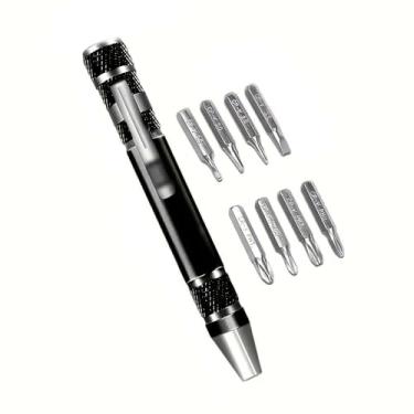 Imagem de 1 conjunto de chaves de fenda 8 em 1 multiferramentas de precisão de liga de alumínio, kit de reparo portátil para eletrônicos, relógios, óculos, faça você mesmo, preto