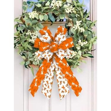 Imagem de Grande arco de guirlanda de conscientização do câncer, arco de conscientização de câncer de leucemia para decoração de guirlanda de luta contra o câncer para porta da frente, laços laranja para festa