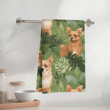 Imagem de Toalhas de cozinha com retrato de cachorro 61 x 35 cm, toalha de prato de microfibra absorvente, toalhas de mão de waffle para cozinha, casa, banheiro, presentes para amantes de cães 2