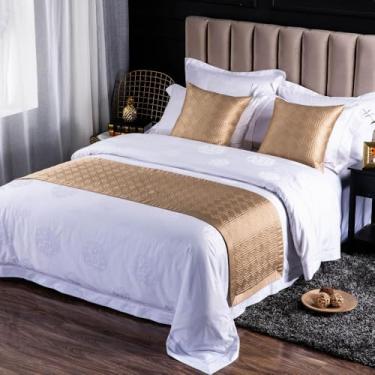 Imagem de Cobertor de cama com forro de algodão rômbico, cachecóis de cama, corredores de cama, colcha decorativa, corredores de cama king, para capa solteiro casal king size marrom dourado ||50 x 180 cm para