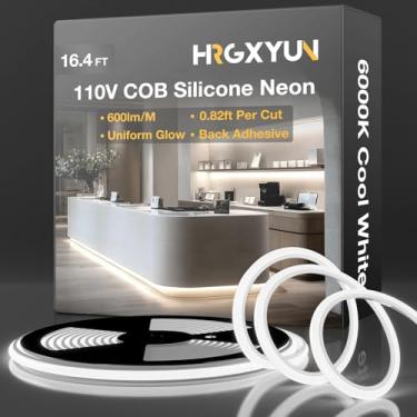 Imagem de HRGXYUN Fita De Led Cob 110 V, 5 M/16 Pés De Luz De Corda Led Branca Fria Com Cola Traseira, Luz De Corda Led Neon De Silicone Regulável Para Gabinete, Projetos De Iluminação Diy Para Escritório Dom