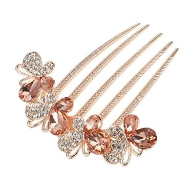 Imagem de Pente de cabelo feminino com flores incrustadas em strass acessório de cabelo acessório de cabelo grampos laterais strass cabeça peças champanhe