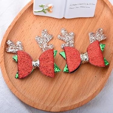 Imagem de Arcos de Natal para presilhas de cabelo, presilhas de cabelo com strass, acessórios de cabelo de Natal para mulheres, neta, presentes de Natal, laços de Natal, chifres de rena, clipes de laço 2 peças