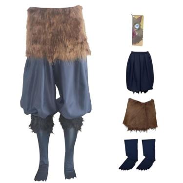Imagem de CHENYIZDQ Hashibira Inosuke Cosplay full set Costume Inosuke Plus Size kimono anime Fur apron costume Halloween (Blue, M)