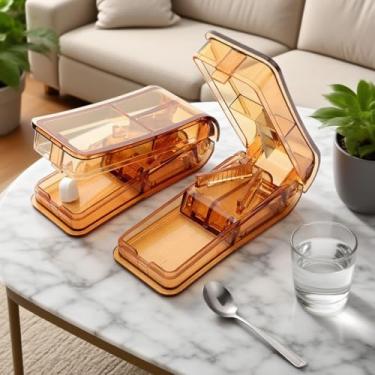 Imagem de Cortador de comprimidos e divisor com dispensador, corta pílulas, vitaminas e comprimidos, cortador de tamanho de viagem, 2 peças, marrom