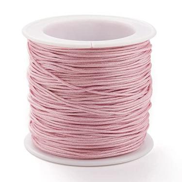 Imagem de 100 metros Cordão de nylon de 0,8 mm para nós chineses, cordão de macramê de rabo, fio de contas para fazer joias, pulseiras da amizade, suprimentos de artesanato DIY (rosa pérola)