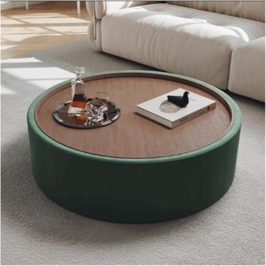 Imagem de Mesa De Café Redonda Com Armazenamento Mesa De Centro Baixa Moderna De Meados Do Século Mesa De Chá De Nogueira Preta Com Tampo De Nogueira Para Casa Espaço Pequeno Sala De Estar, Green