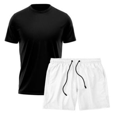 Imagem de Kit Short Praia Academia Passeio Treino Branco + Camiseta Manga Curta Masculina-Masculino