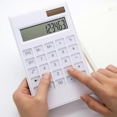 Imagem de Calculadora de Mesa Branca Ultra Fina Display de 12 Dígitos Alimentação Solar e Pilhas para Escritório, Escola e Uso Diário