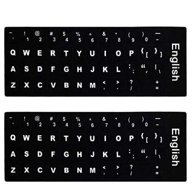 Imagem de KEANBOLL 2 adesivos universais ingleses do alfabeto, adesivo de substituição de teclado inglês com fundo preto e letras grandes brancas para computador, notebook, laptop, desktop, teclados