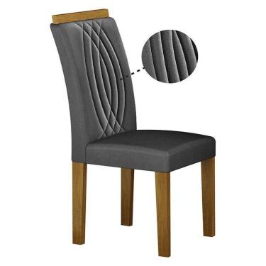 Imagem de Cadeira Para Mesa De Jantar Doha Mdf Kit 2 Peças Freijó Linho Chumbo - Leifer Móveis