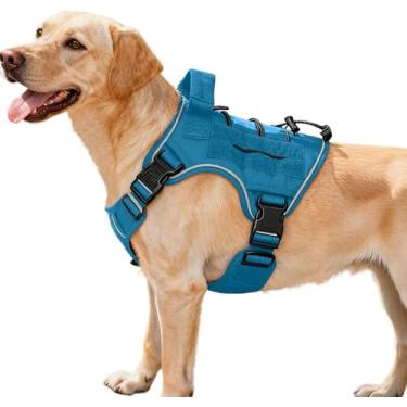Imagem de Peitoral tático resistente para cães grandes, colete refletivo ajustável sem puxão com sistema Molle, controle de nível militar K9 para treinamento de serviço, atividades ao ar livre e mais de 10