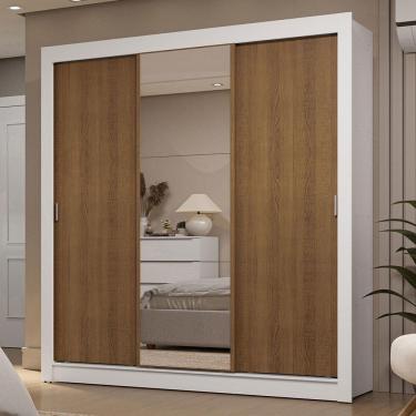 Imagem de Guarda-roupa Casal 3 Portas De Correr Com Espelho 2 Gavetas Branco/rustic Sublime Madesa Branco/rustic