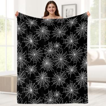 Imagem de Aimego Cobertor de teia de aranha de Halloween, presentes góticos, teias de aranha, presentes para homens, meninos, teias de aranha, preto e branco, decoração gótica de Halloween para sala de estar