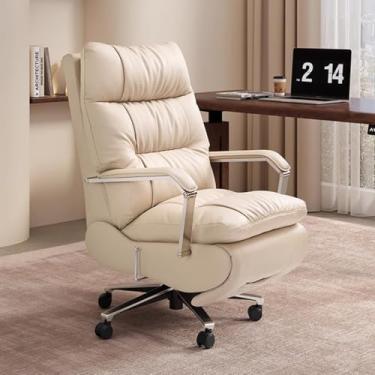 Imagem de Cadeira de escritório alta e alta para gerentes com apoio para os pés retrátil - Cadeira de escritório ergonômica reclinável com encosto alto em couro, limite de peso de 200 kg,Khaki