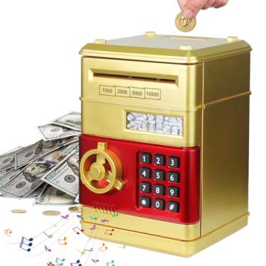 Imagem de Cofrinho para meninos e meninas, caixa de economia de dinheiro, caixa eletrônico, caixa eletrônico (ouro)