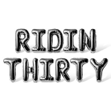 Imagem de Balões de letras de 40,6 cm - Balão Mylar RIDIN THIRTY - Banner de festa de 30 anos (preto)